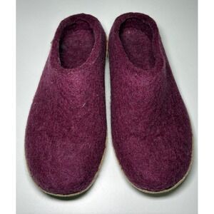 Glerups Wool Slipper Shoes Cranberry Purple Leather Sole Mules Womens Size 36